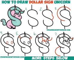 You can try drawing from the left side down and over a bit. How To Draw A Cute Cartoon Unicorn Kawaii From A Dollar Sign Easy Step By Step Drawing Tutorial For Kids How To Draw Step By Step Drawing Tutorials Easy Drawings