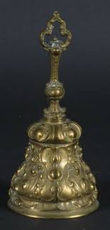 Rococo Style Brass Table Bell Raised Scroll And Putti Decoration Pierced Handle Antique Bell Bells Brass Bells