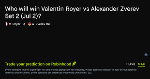 July 2, 2026: Valentin Royer vs Alexander Zverev: Set 2 Winner Tennis Prediction Market