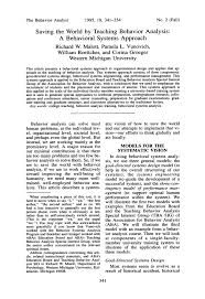 Saving The World By Teaching Behavior Analysis A Behavioral Systems Approach Behavior Analysis Behavioral Analysis Behavior Analyst
