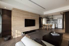 Parquet Fonce Pierre Parement Naturelle Et Lambris Bois Massif Dans Le Salon Contemporain