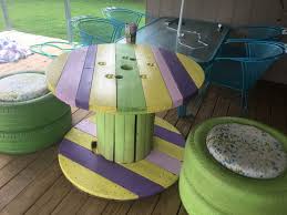Made Seating Out Of Old Tires And The Table Is A Electrical Spool Blue Chairs Living Room Restaurant Chairs For Sale Interior Design Living Room