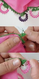 Tig Isi Pembe Yazmaya Renkli Cicekler Oya Modeli Yapimi Tig Isleri Oya Tig Desenleri