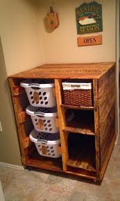 Laundry Basket Holder By Wooden Pallets Diy Rangement Idees De Meubles Amenagement Buanderie
