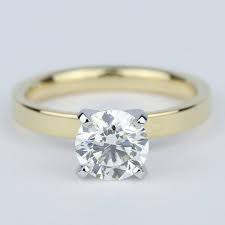 This Near Colorless Diamond Set On A Flat Yellow Gold Band With White G Round Diamond Engagement Rings Round Solitaire Engagement Ring Diamond Engagement Rings
