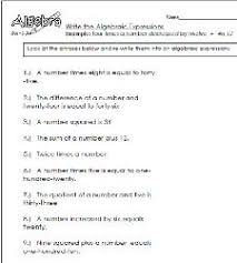 write algebraic expressions worksheets