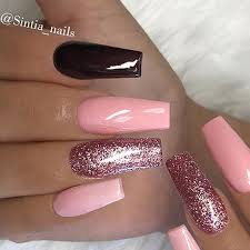 Square Black Acrylic Nails With Glitter Repost Soft Pink Cherry Black And Glitter On Long Tapered Square Nails Pictu Ballerina Nails Cute Acrylic Nail Designs Acrylic Nail Designs