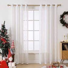 Amazon Com Miulee 2 Panels White Sheer Curtains 90 Inches Long Embroidered Diamond Grommet Christmas Style Curtains Living Room White Sheer Curtains Curtains