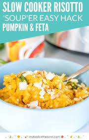 Slow Cooker Risotto With A Soup Er Hack Literally No Prep Recipe Risotto Recipes Slow Cooker Summer Slow Cooker Recipes Pumpkin Risotto Slow Cooker
