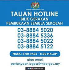 Talian Hotline Bilik Gerakan Pembukaan Semula Sekolah Info