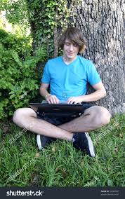Long Hair Teen Boy Laptop Sitting Stock Photo 52345588 | Shutterstock