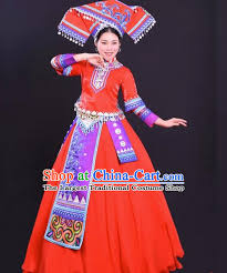 Zhuang Red Costume Hostess Costume Solo Performance Costume Big Swing Skirt  Female Suit