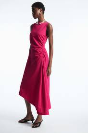 COS Asymmetric Gathered Midi Dress in Pink | Lyst