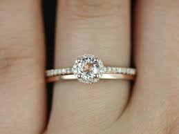 Amanda 5mm Plain Barra 14kt Rose Gold Round Morganite Diamond Dainty Pave Round Halo Wedding Set Rings Rosados Box Minimalist Engagement Ring Halo Wedding Set Wedding Rings Engagement
