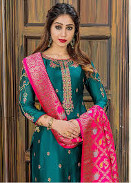 Abstract peacock this sophisticated piece of art is handmade using the art of painting with 1/8 (3 mm) wide paper strips of various lengths. Peacock Green Color Malai Satin Embroidered Party Wear Sharara Suit Ethnicroop