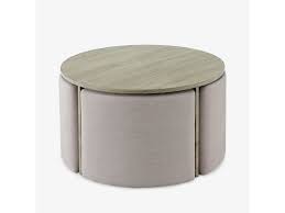 Tables basses et tables d'appoints : Table Basse Ronde En Bois Et 4 Poufs Bonnie Vente De Table Basse Conforama