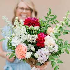 Beautiful and sophisticated arrangement made of little blue statice flowers, bold pink. How Bloom Works Local Flower Subscriptions In Sacramento