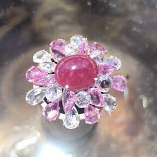 V A K Fine Jewels Ring Burmarubycabochon Pinksapphire Rosecutdiamond Waterlillyinspired Pink Gemstones Ring Fine Jewels Extraordinary Jewelry