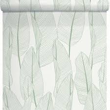 Papier Peint Vinyle Bananier Vert Et Blanc Leroy Merlin Papier Peint Vinyle Papier Peint Deco Papier Peint