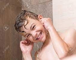 Smiling Beautiful Teen Boy Bathing Under A Shower At Home Stock Photo,  Picture and Royalty Free Image. Image 56834018.
