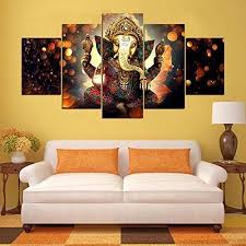 Ganesha Split Painting 5 Frames Wall Art Panels For Living Room Wall Decor Home Decor Wall Art Canvas Painting Wall Art Painting Elephant Canvas Wall Art