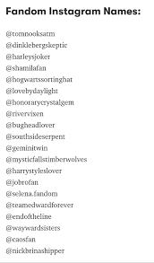 Fandom Instagram Username Ideas
