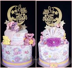 Love You To The Moon Back Diaper Cake Www Facebook Com Diapercakesbydiana Baby Diaper Cake Diaper Cakes Girl Baby Diaper Cake Boy