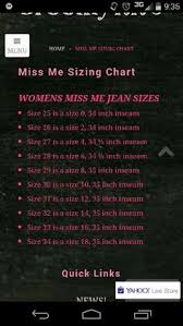 Miss Me Jeans Sizing How Miss Me Jeans Length Size Chart Can