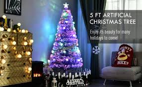 Trimmed with three garlands and white lights. Amazon Com Homcom Pre Lit Douglas Fir Artificial Christmas Tree With 180 Tips 20 Fiber Optic Led Lights And 8 Pre Programmed Settings 5 Tall White Blue Home Kitchen