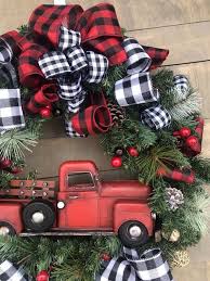 Black And White Buffalo Plaid Christmas Wreath Bestselling Red Truck Xmas Wreath Large Black And White Etsy In 2020 Christmas Decorations Christmas Wreaths Fashion Christmas Tree