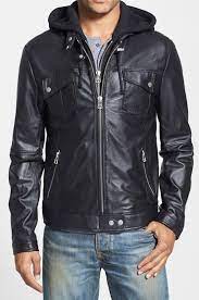 Mens Hooded Leather Jacket Men Black Biker Leather Jacket Men Fashion Jackets Leather Jacket Men Leather Jacket Style Leather Jacket Men Style