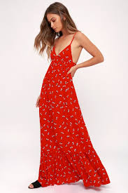 Flamed Out Red Floral Print Backless Maxi Dress Billabong Maxi Dress Maxi Dress Boho Chic Outfits