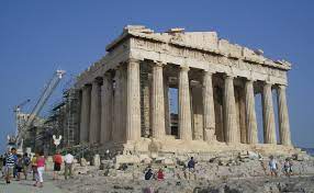 Antique greek temple column isolated. Parthenon Wikipedia