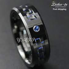 Black And Blue Carbon Fiber Tungsten Ring Blue Diamond Mens Jewelry Wedding Band Mens Black Diamond Rings Black Tungsten Rings Mens Wedding Rings Titanium