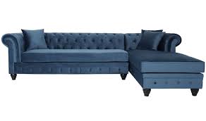 Le canapé chesterfield se décline et se réinvente à chaque instant pour s'adapter à tous les intérieurs ! Canape D Angle Droit Chesterfield Velours Bleu Rosee 281 Cm Lestendances Fr
