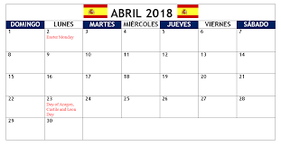 Holidays Calendar For Spain 2018 April Holiday Calendar Calendar Easter Monday