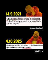 Tolik otoček, že by se z toho člověku zamotala hlava. Tak kolikrát ještě  pánové Babiš a Okamura změní názor?