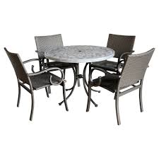 With outdoor tables and chairs that withstand the elements, it's easy to serve dinner outside. Capri 5pc Round All Weather Wicker And Concrete Stenciled Patio Dining Table Set Gray Home Styles Target