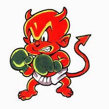 Colorful Cartoon Devil Baby In Green Boxing Gloves Tattoo Design Tattooimages Biz