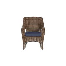 Shop for antique porch rocking chair online at target. Hampton Bay Cambridge Brown Wicker Outdoor Patio Rocking Chair With Cushionguard Midnight Navy Blue Cushions 65 17148br The Home Depot