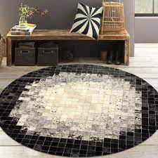 yuvarlak deri patchwork hali siyah beyaz halistores com halilar siyah beyaz renkler