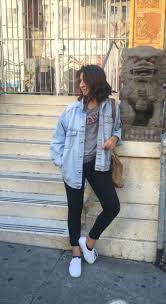 Black And White Slip On Vans Outfits Jean Jacket Black Jeans White Vans Classic Harvard Grey Tee City Outfit Trendy Fall Outfits City Outfits Jean Jacket Outfits