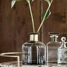 Vase Forme Bonbonne En Verre Fume Et Bague En Laiton Ring Nordal Bonbonne En Verre Style Art Deco Vases