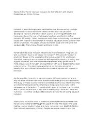 Seeing an example of a critique is so helpful. Sample Critique Inclusion Education Disability