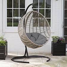 Amazon Com Boho Chic Style Resin Wicker Kambree Rib Hanging Egg Chair With Cushion And Stand In Driftwood Finish Hanging Egg Chair Swinging Chair Pod Chair