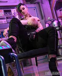 1girls 3d areolae big breasts breasts cyberpunk 2077  evolluisionist female female only judy alvarez large breasts nipples solo  tattoo topless 