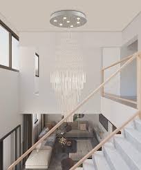 Long crystal chandeliers were created especially for staircase, stairwell. Maxax Crystal Raindrop Chandelier 7 Lights Modern Flush Mount Round Pendant Lighting Clear Ball Ceiling Light Fixture For Living Room Bedroom Dining Room Hallway Stairway Amazon Com