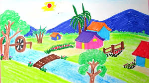 How to draw easy scenery | drawing simple sea beach house scenery step by step with oil pastels. How To Draw Beautiful Houses Landscape Scenery Drawing Channel 76 Youtube