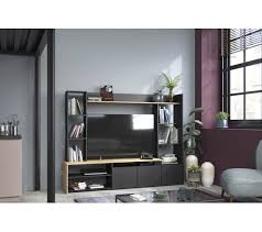 Le meilleur des meubles pour votre sallon meuble. Mur Tv Helow Imitation Chene Et Noir Pas Cher Meuble Tv But Iziva Com