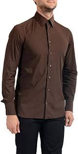 MALO Men's Dark Brown Stretch Long Sleeve Dress Shirt US 15.5 IT 39 :  Amazon.ae: Fashion